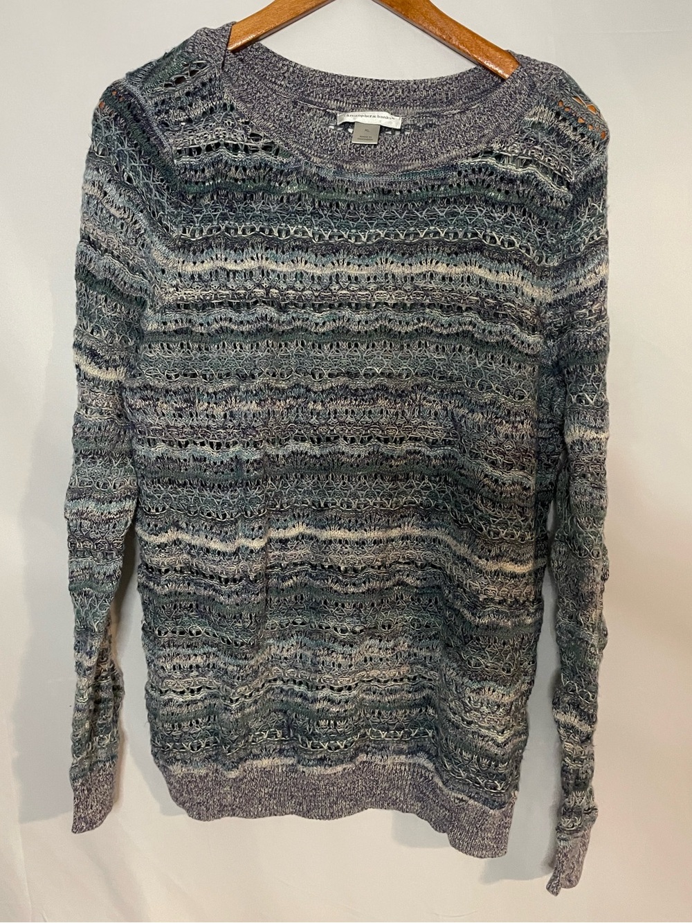 Lightweight Open-Knit Blue-Green Striped Sweater Coastal Layering Cover